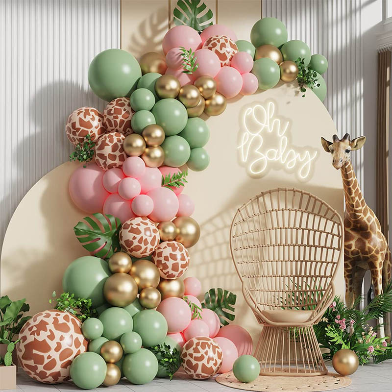 Animal Print Pink Sage Green Jungle Balloon girlianda Arch rinkinys